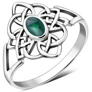 Green Agate Celtic Knot Silver Ring - r594